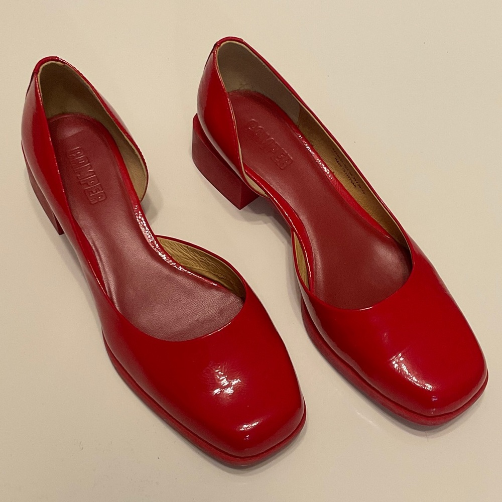 Camper Red Patent Leather Low Heel Flats